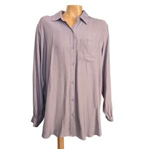 M.N.I. Los Angeles Heather‎ Textured Striped Button Down Tunic Long Sleeve Large